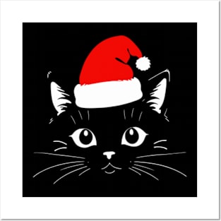 Cat with Christmas Hat Posters and Art